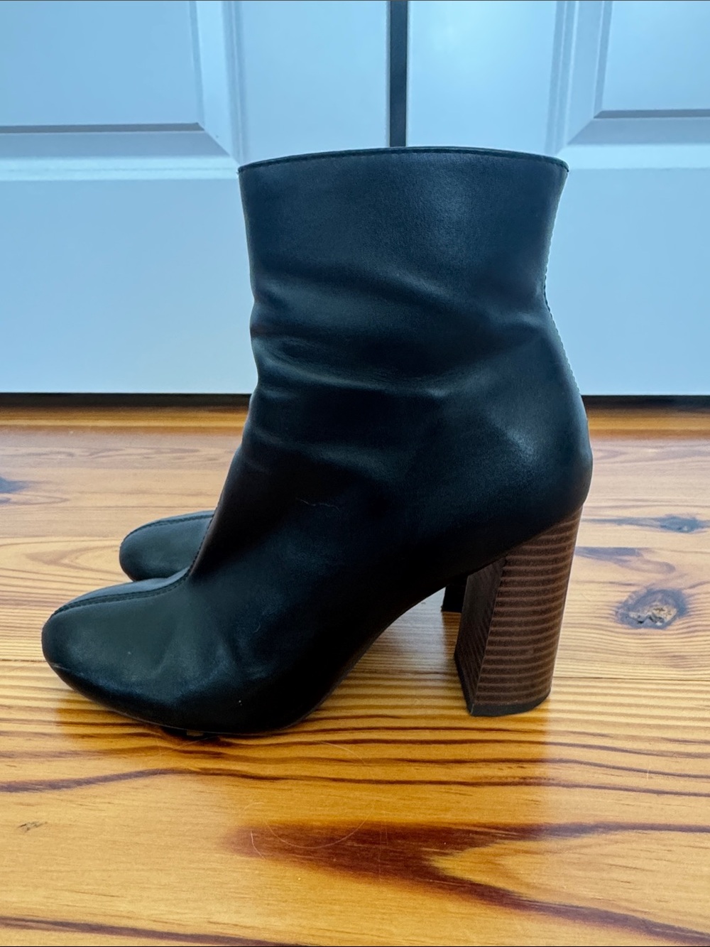 Merona Boots Womens 6.5 Casual Side Zip Ankle Bootie Black Faux Leather Heels